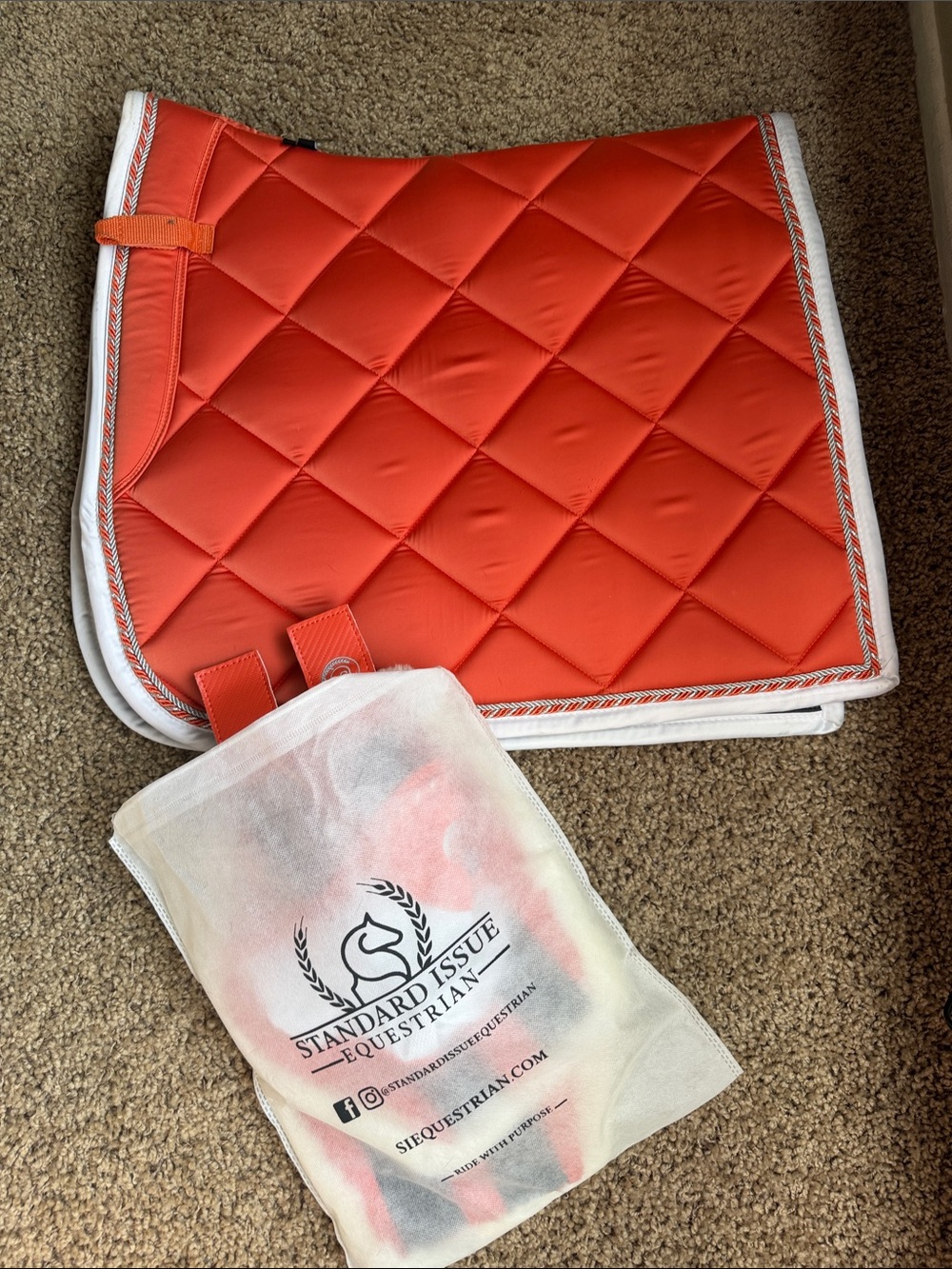 Standard Issue Equestrian Orange Quilted dressage Saddle Pad